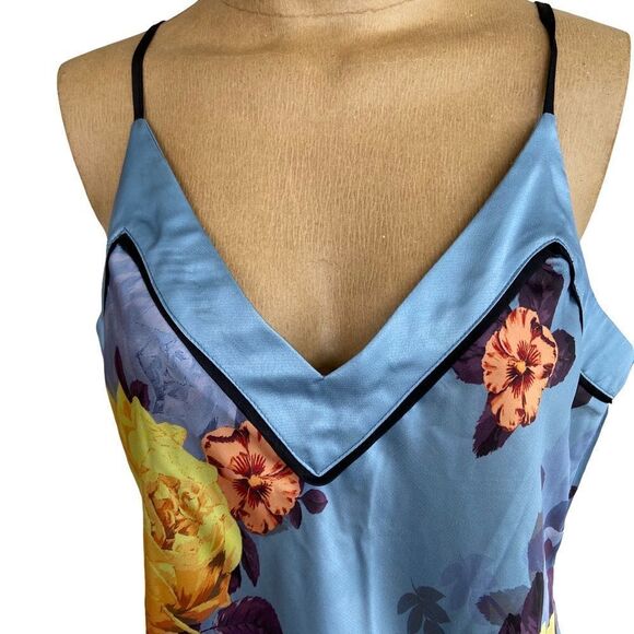 Karen Millen slip dress Rose Organdi print blue size 12.  0086 - Picture 2 of 8